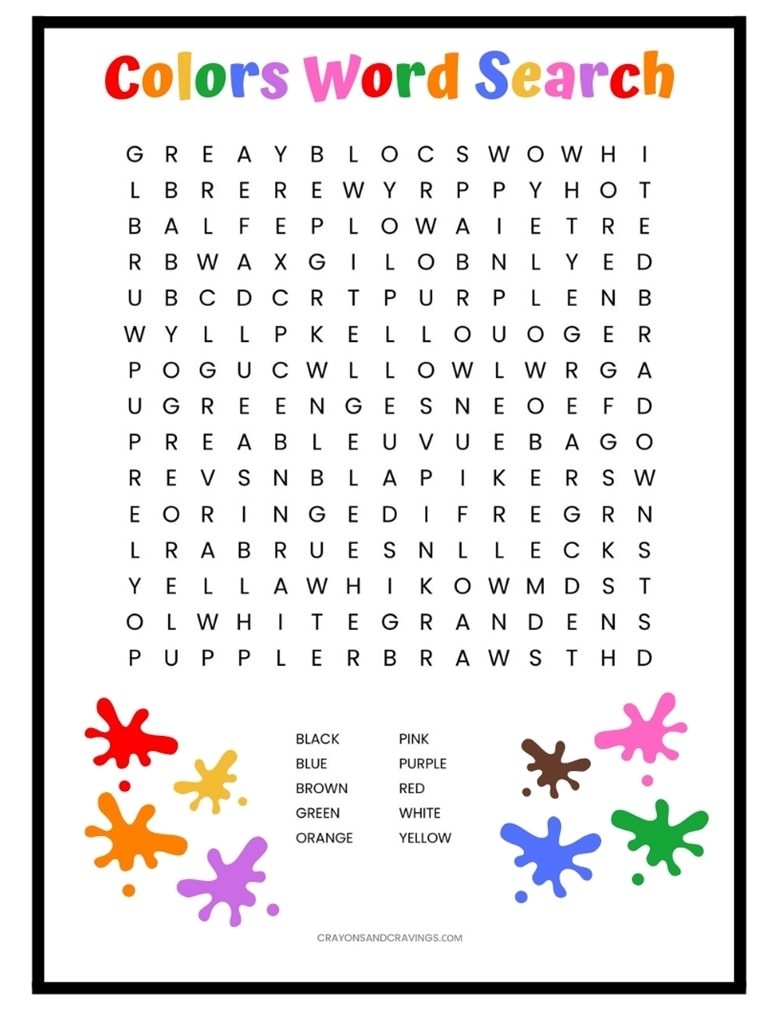 Colors Word Search Free Printable For Kids