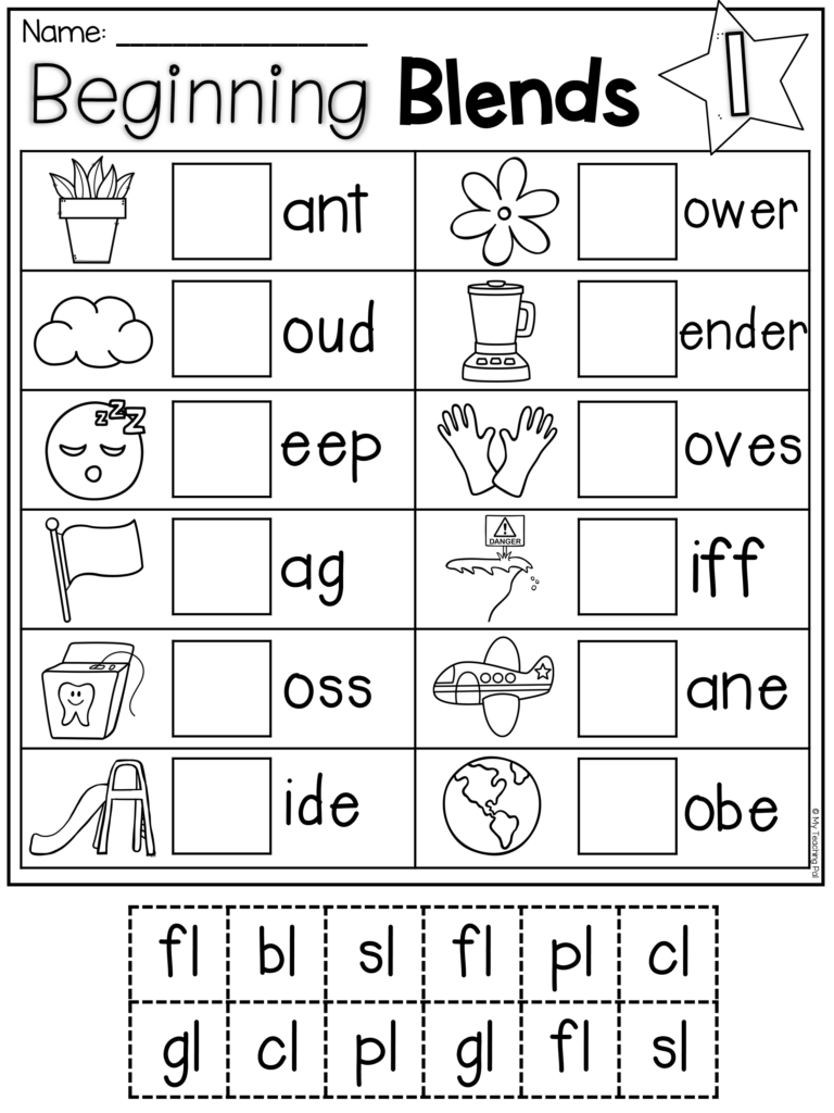 Consonant Blends Worksheet For Kindergarten