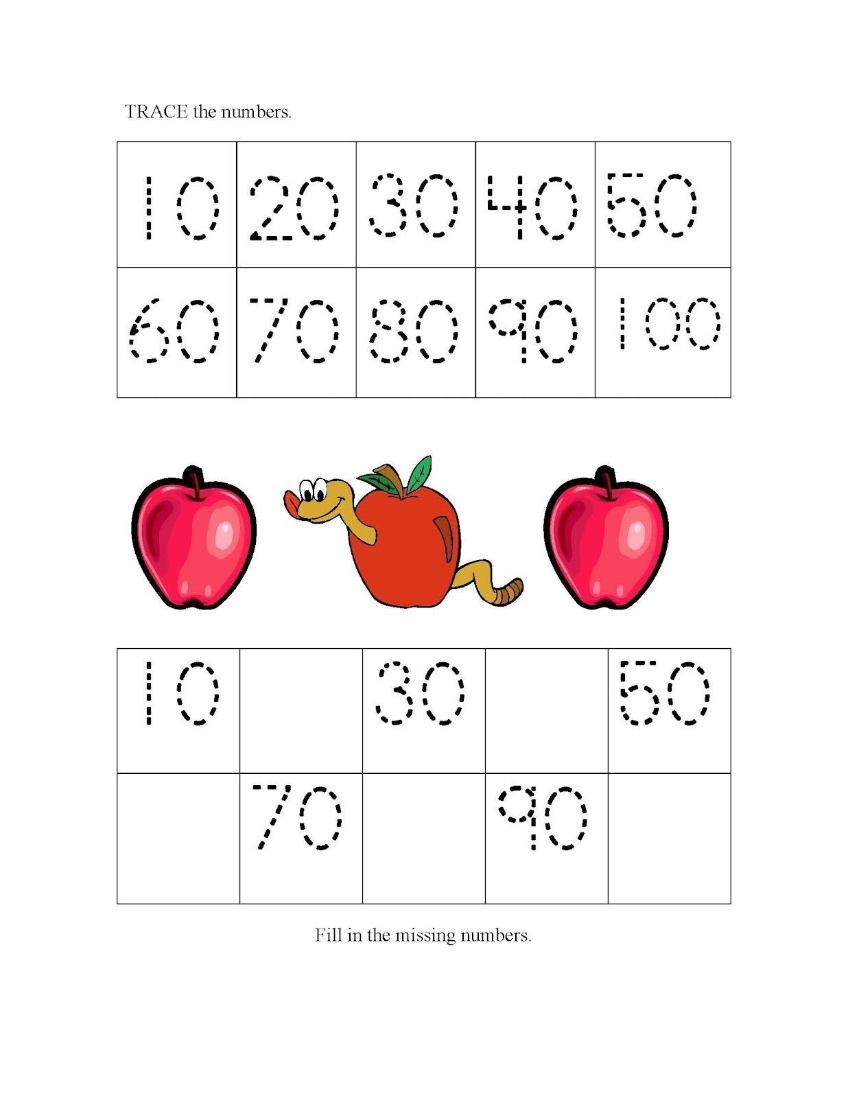 Counting In Tens Worksheet For Kindergarten