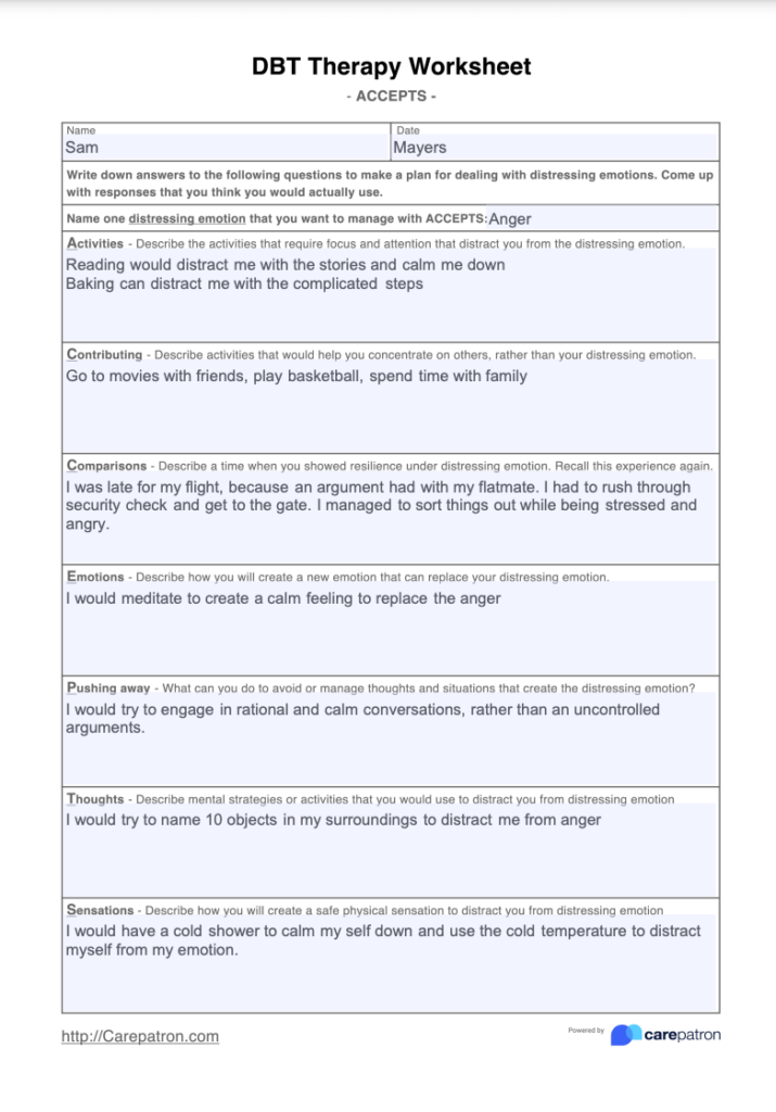 DBT Therapy Worksheets Example Free PDF Download