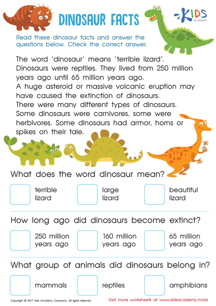 Dinosaur Facts Worksheet Free Printable For Kids