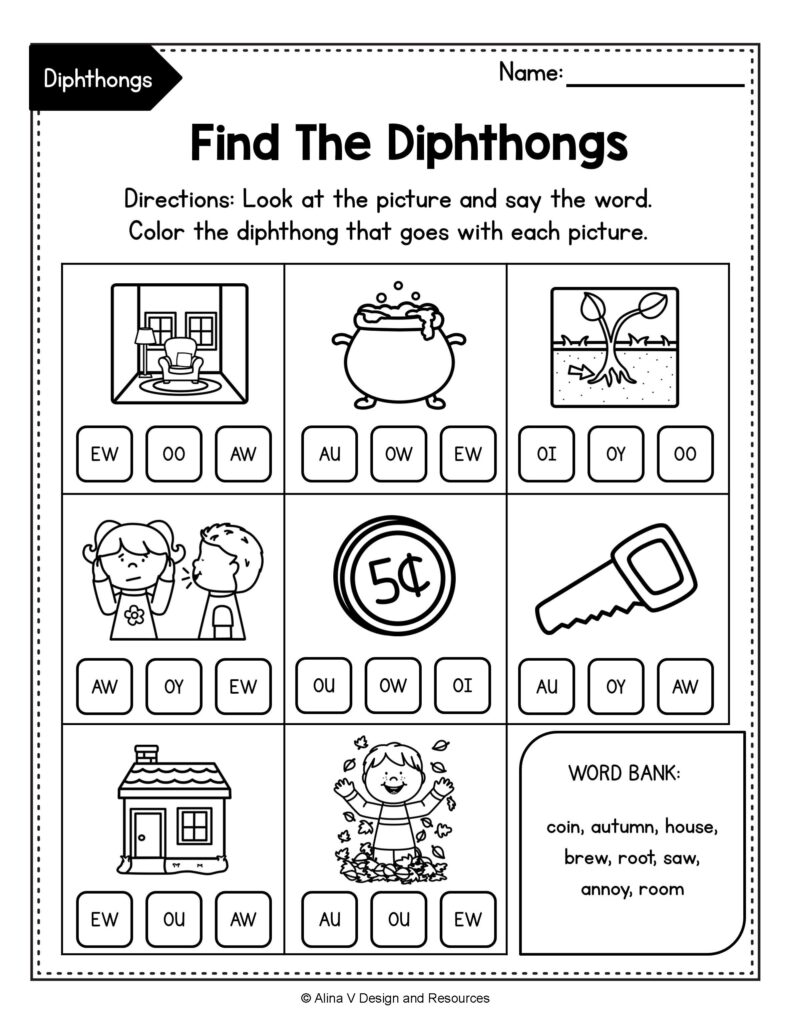 Diphthong Activities BUNDLE Phonics Activities Sight Words 