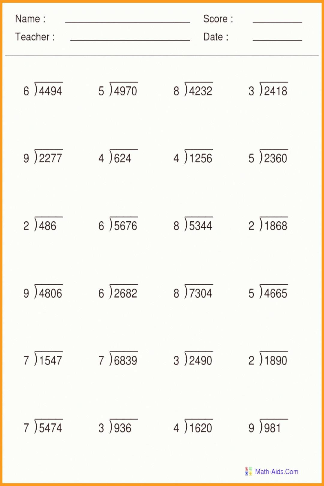 Division 5th Grade Worksheets