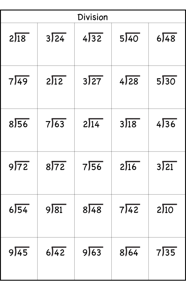 Division Worksheet Third Grade