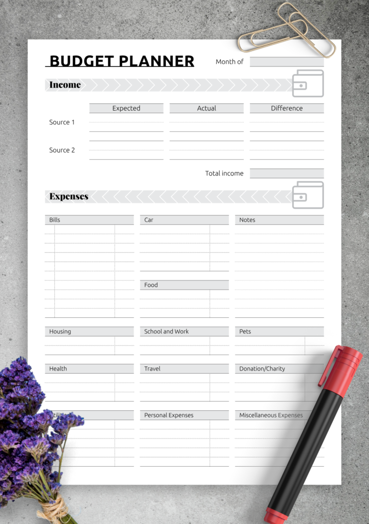 Download Printable Simple Monthly Budget Template PDF