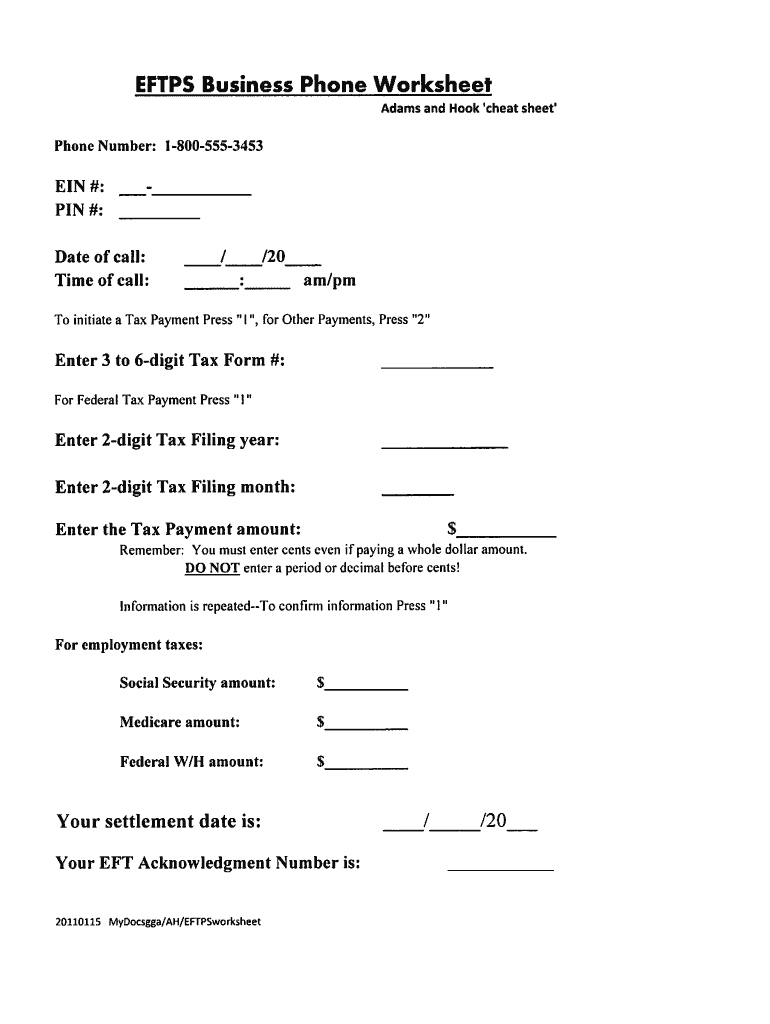 Eftps Direct Payment Worksheet Short Form