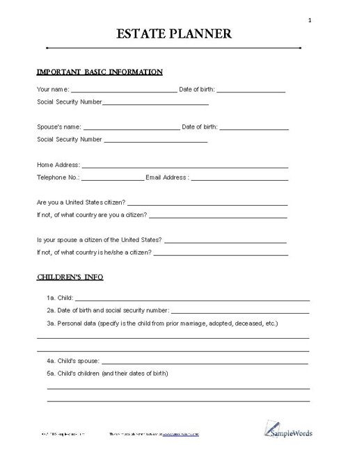 Estate Planning Worksheet Excel