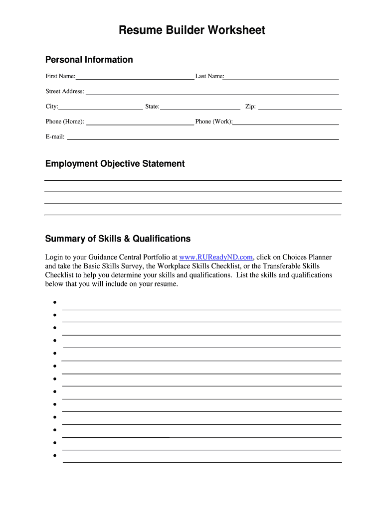 Fill In Blank Printable Resume Worksheet Fill Out Sign Online DocHub