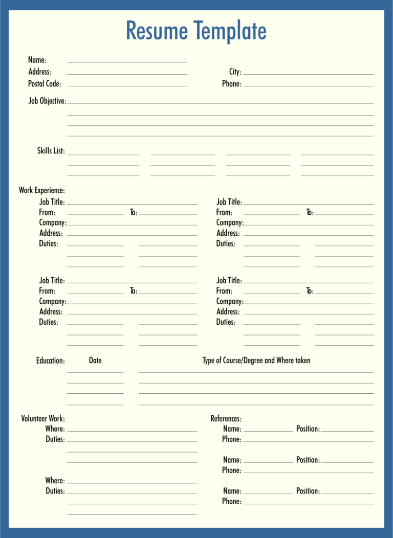 Fill In Blank Resume 10 Free PDF Printables Printablee