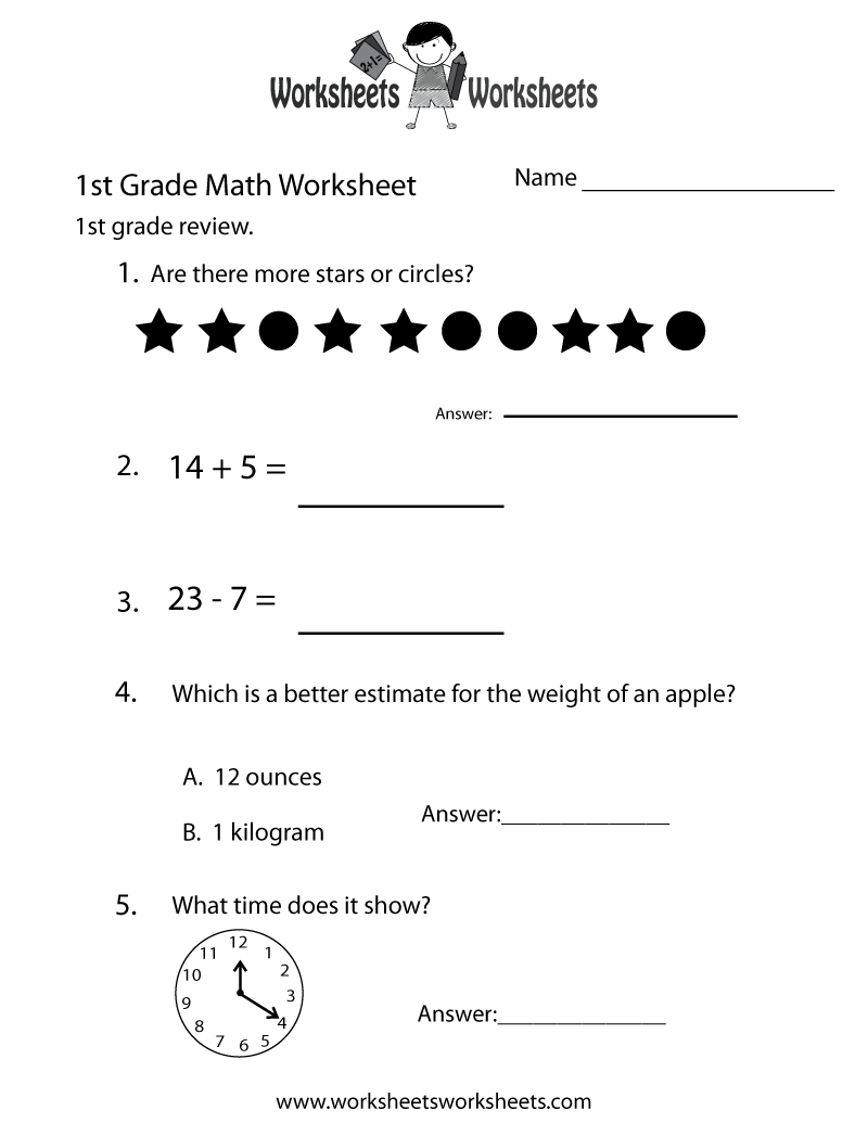 First Grade Math Practice Worksheet Worksheets Worksheets