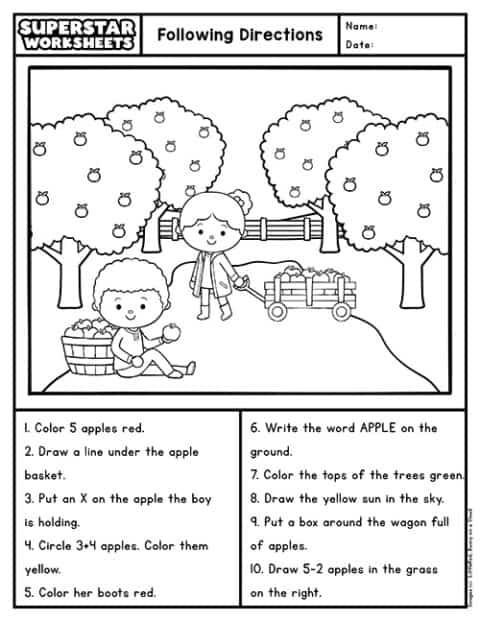 Following Directions Worksheets Superstar Worksheets