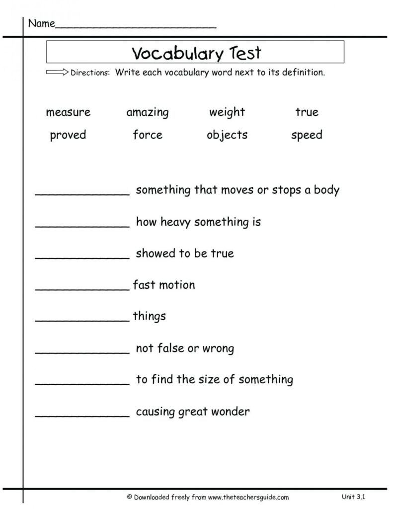 Free 5th Grade Vocabulary Worksheets