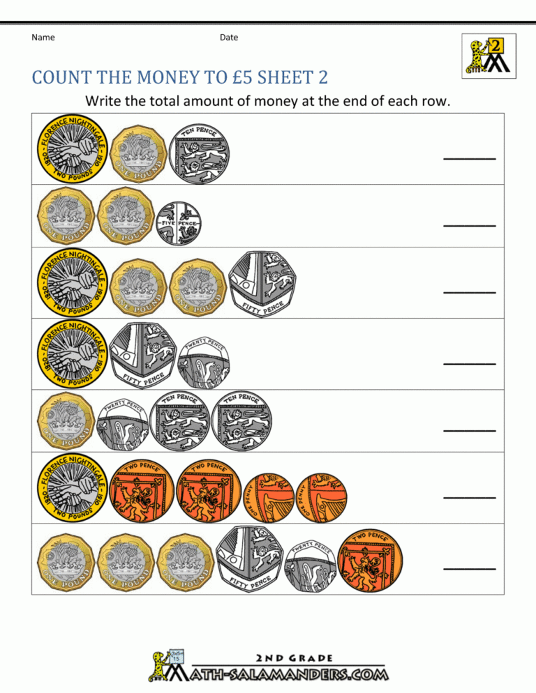 Free Counting Money Worksheets Uk Coins 5CB