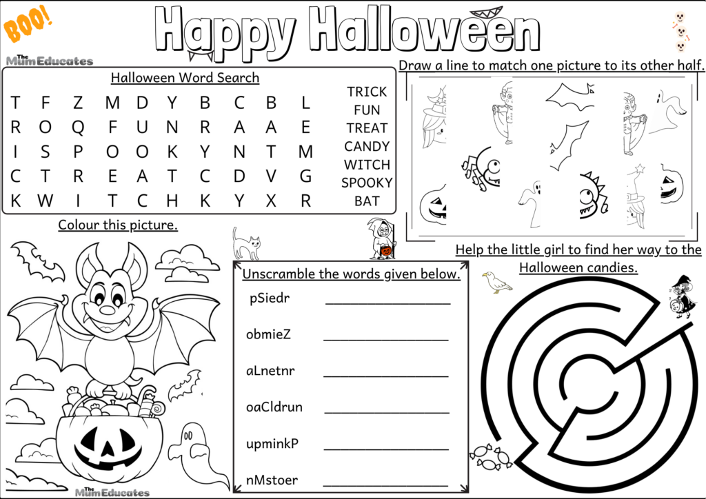 FREE Halloween Activity Mat For Kids Printable The Mum Educates