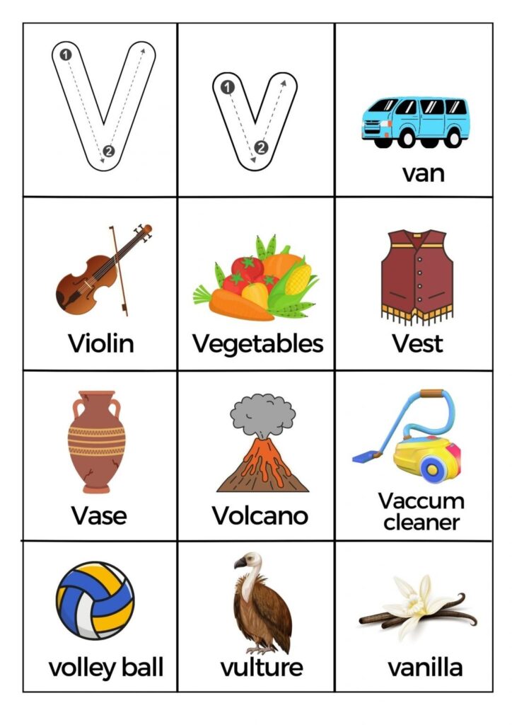 Free Letter V Pictures Worksheets Printable PDF