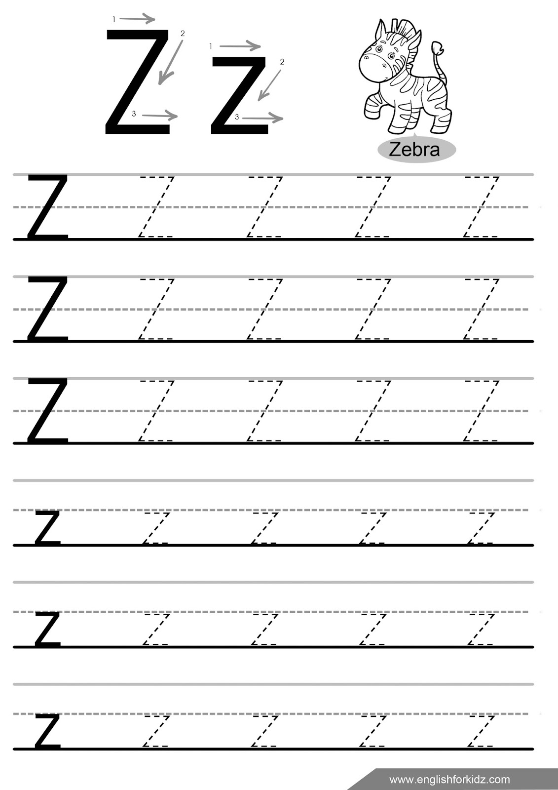 Free Letter Z Tracing Worksheets