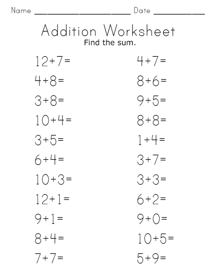 Free Math Printable Worksheets