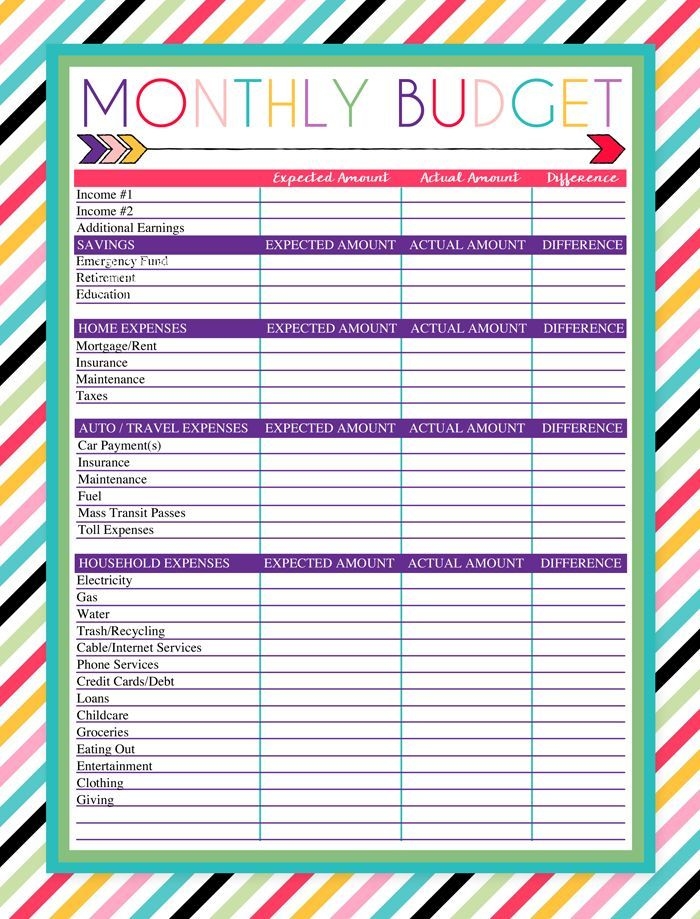 Free Monthly Budget Worksheets