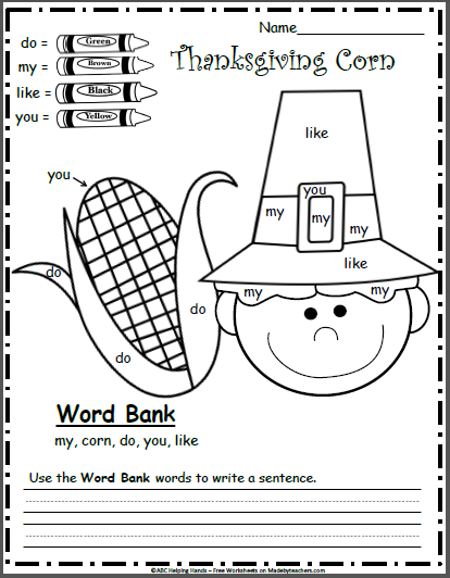 Free November Writing Worksheets For Kindergarten Color By Word 