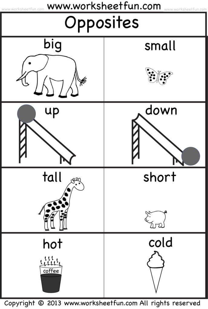 Free Opposite Worksheets For Kindergarten