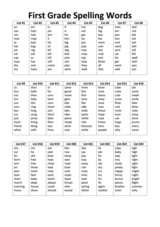 Free Printable 1st Grade Spelling Worksheets