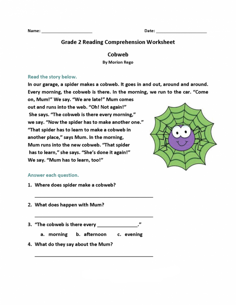 Free Printable 2nd Grade Reading Worksheets