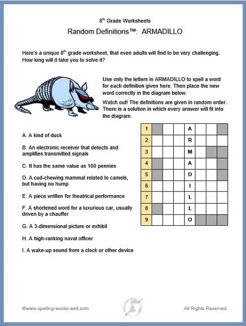 Free Printable 8th Grade Worksheets