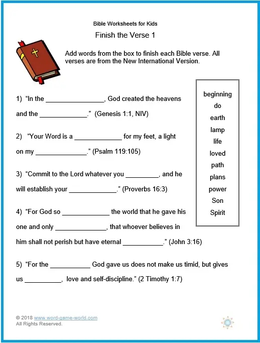 Free Printable Bible Worksheets