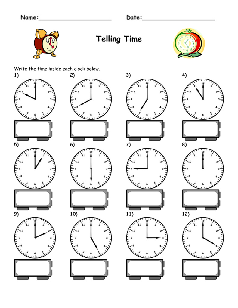 Free Printable Clock Worksheets