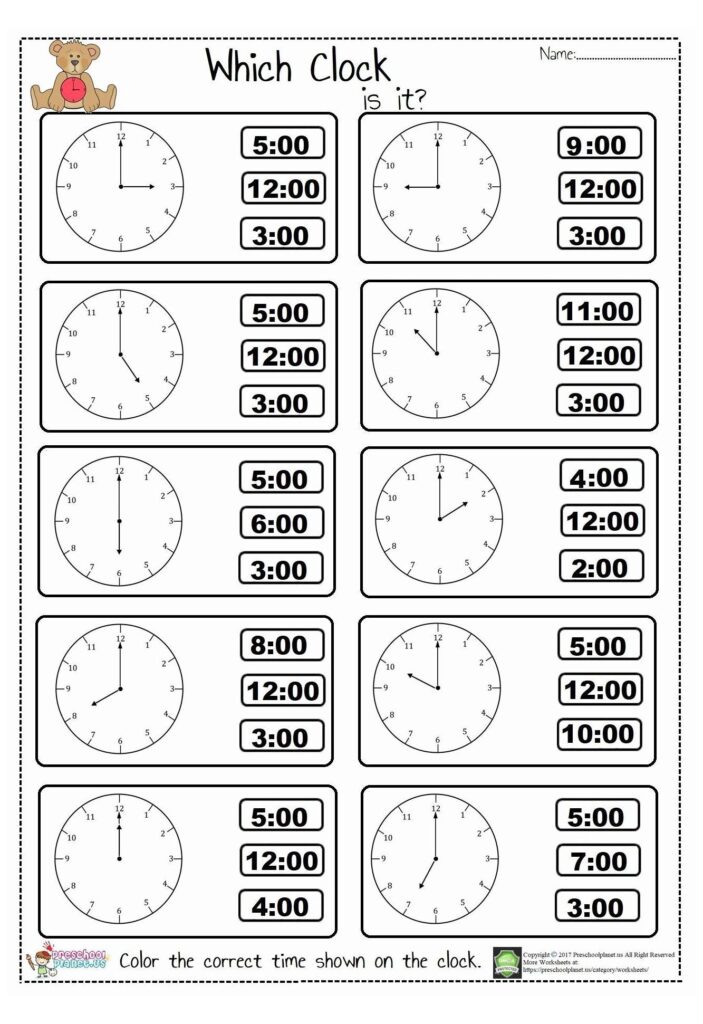 Free Printable Clock Worksheets Grade 1