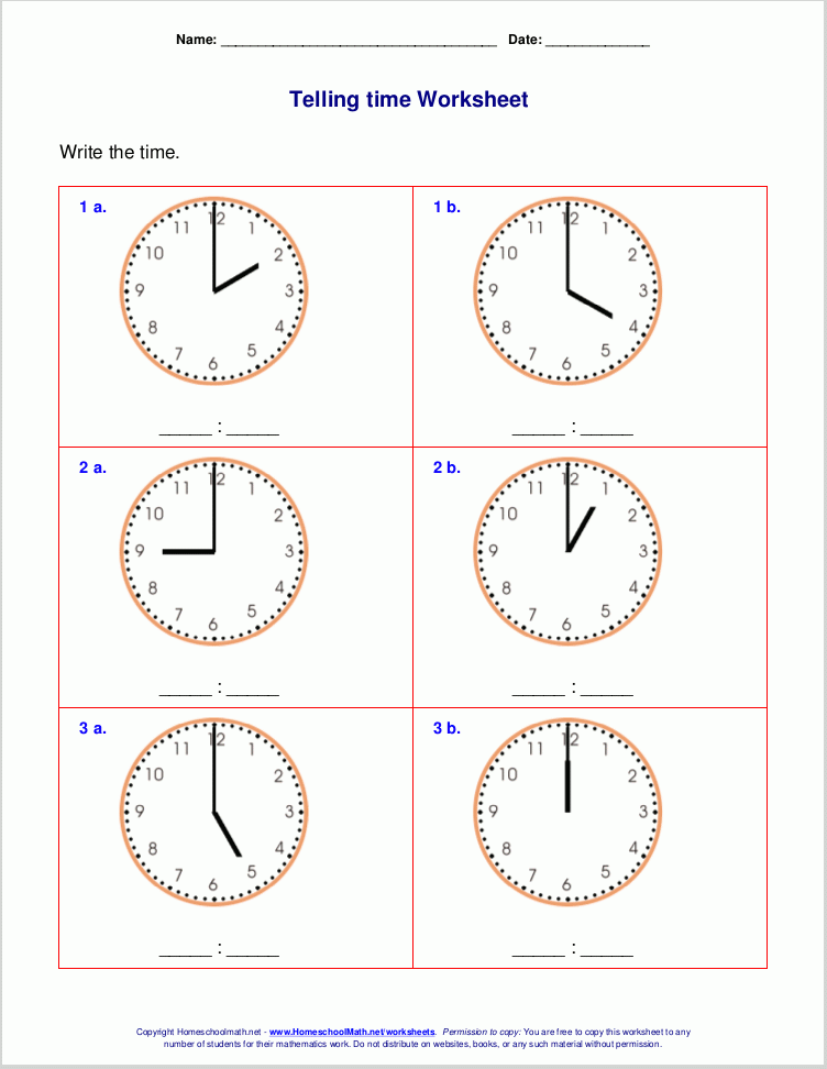 Free Printable Clock Worksheets Grade 1