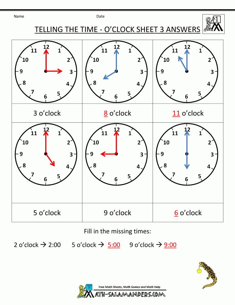 Free Printable Clock Worksheets