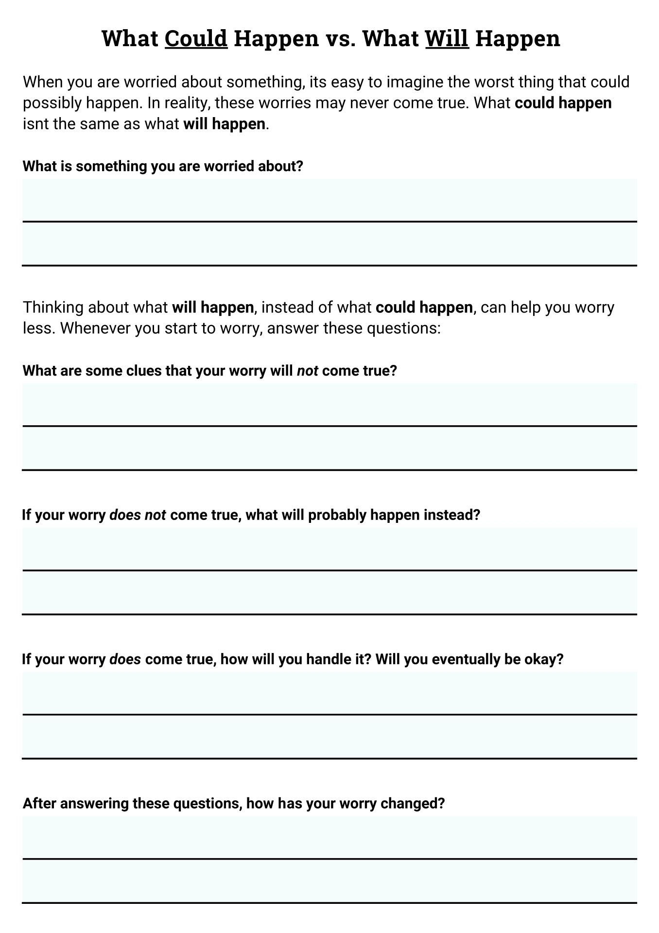 Free Printable Cognitive Therapy Worksheets