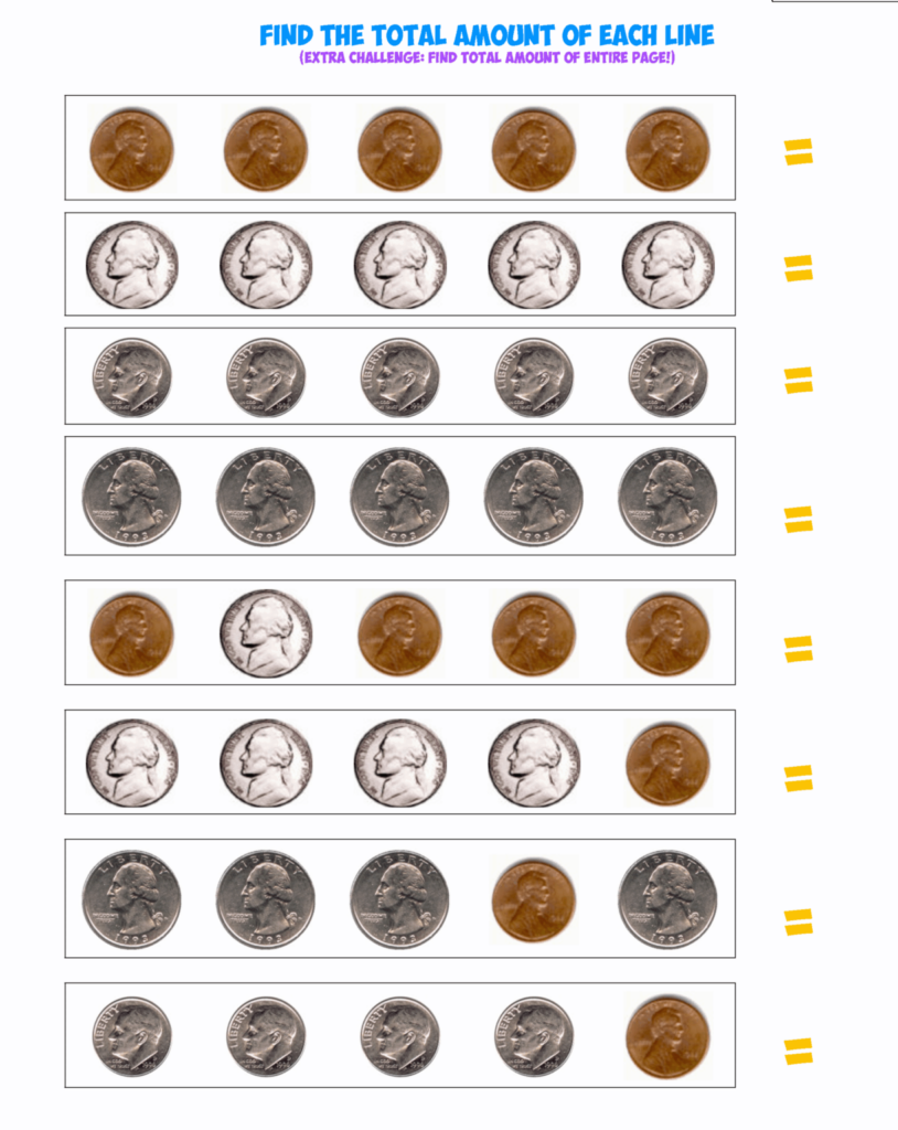 Free Printable Coin Identification Worksheets