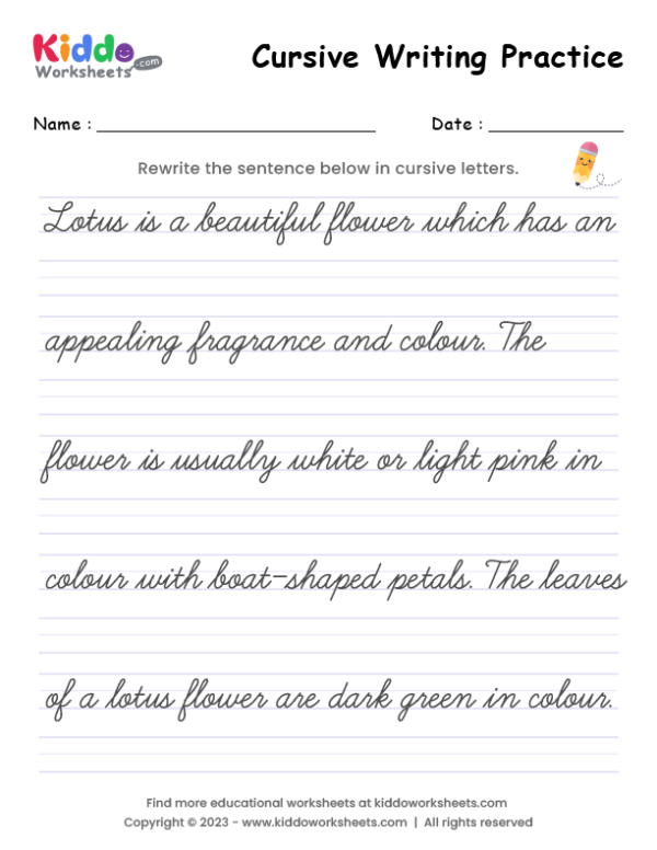 Free Printable Cursive Writing Worksheet 5 Kiddoworksheets