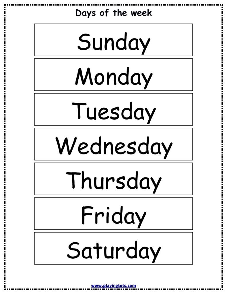 Free Printable Days Of The Week Cards