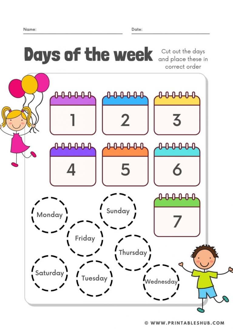 Free Printable Days Of The Week Worksheets For Preschool PDF With 