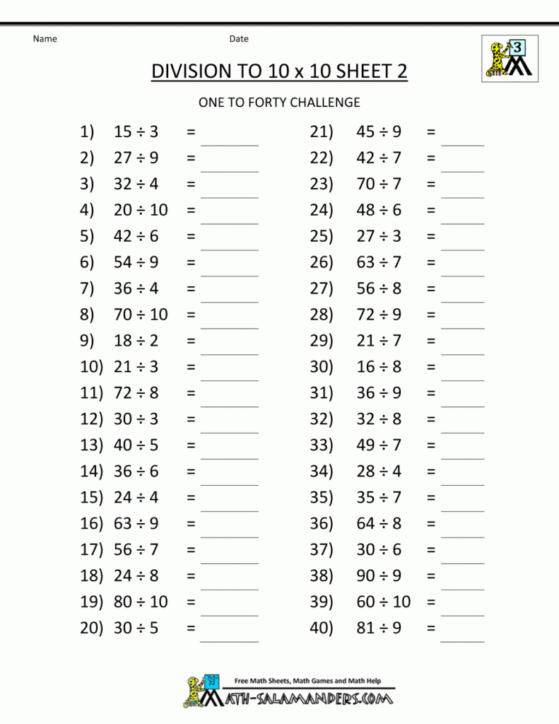 Free Printable Division Worksheets