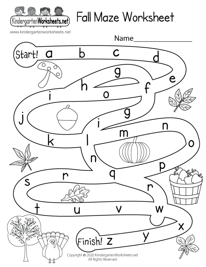 Free Printable Fall Activity Maze Worksheet For Kindergarten