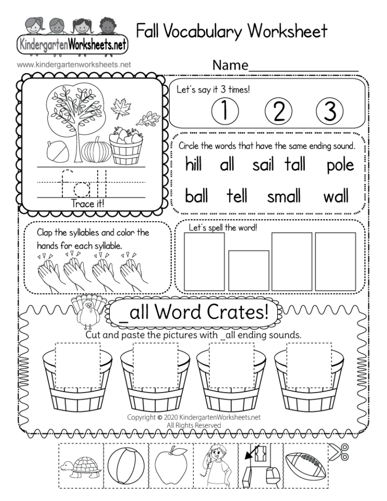 Free Printable Fall Vocabulary Worksheet