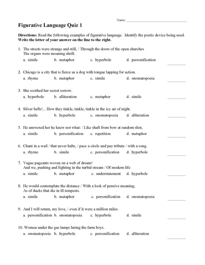 Free Printable Figurative Language Worksheets