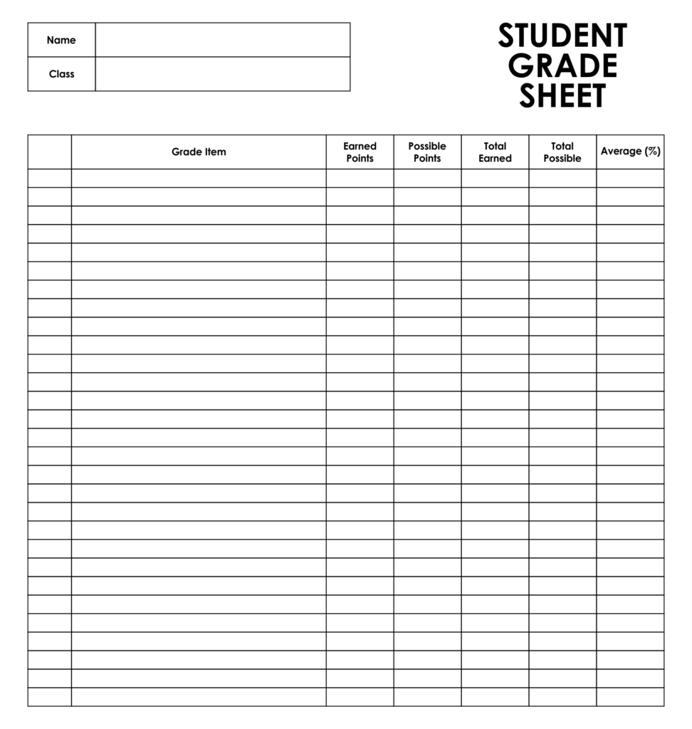 Free Printable Grading Sheets For Teachers