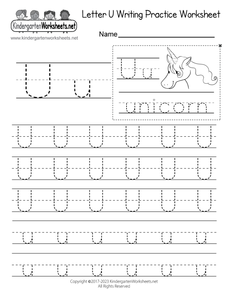 Free Printable Letter U Writing Practice Worksheet