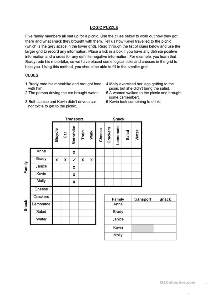 Free Printable Logic Puzzle Worksheets Adults