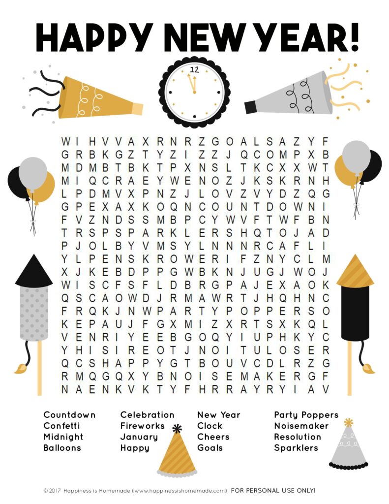 Free Printable New Years Activity Sheets