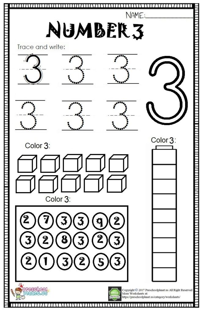 Free Printable Number 3 Worksheet Preschool