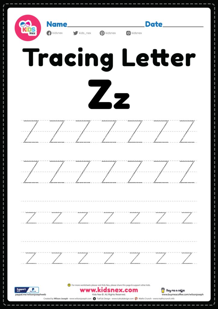 Free Printable PDF Tracing Letter Z Alphabet Worksheet