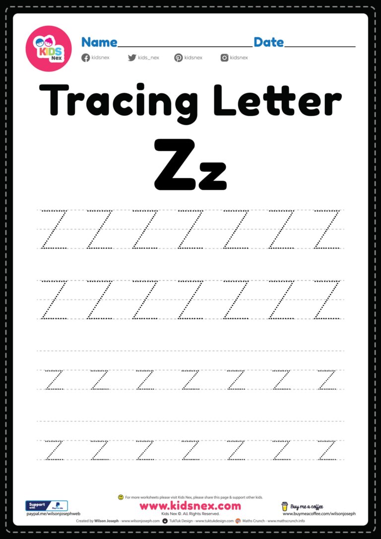 Free Printable PDF Tracing Letter Z Alphabet Worksheet