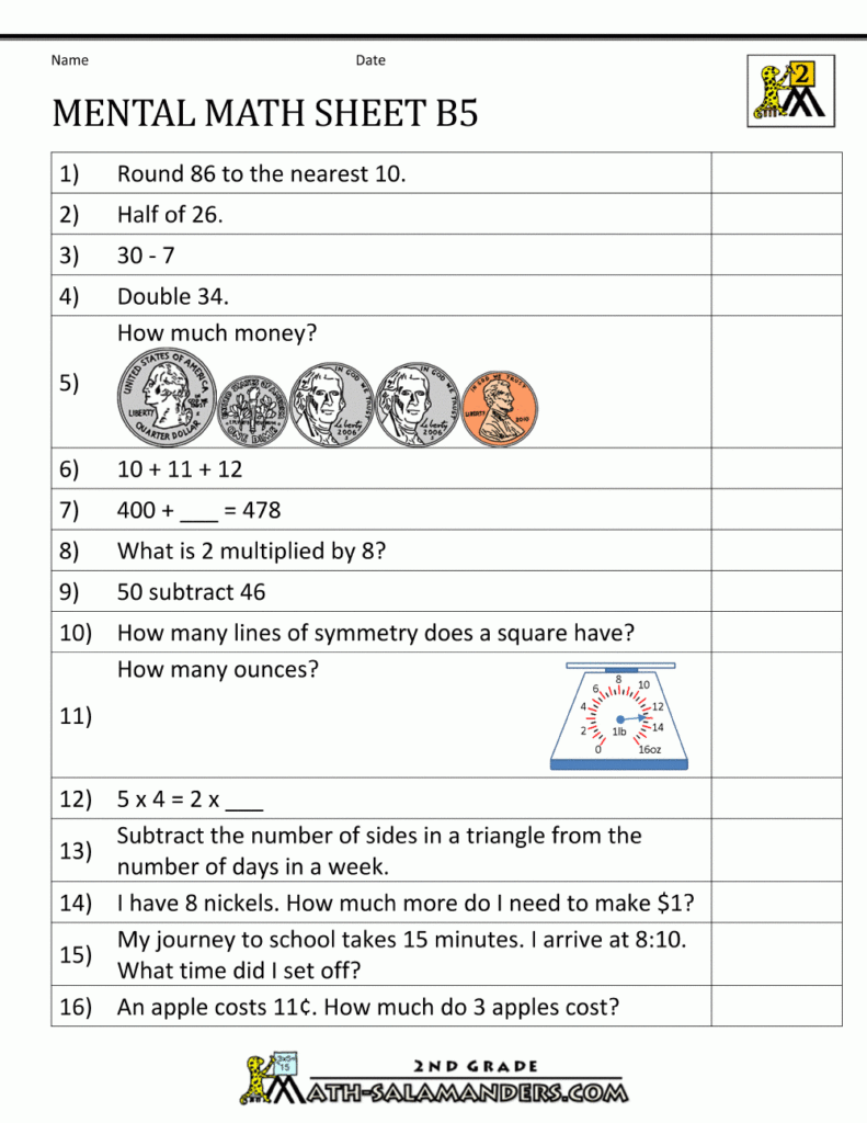 Free Printable Second Grade Math Worksheets