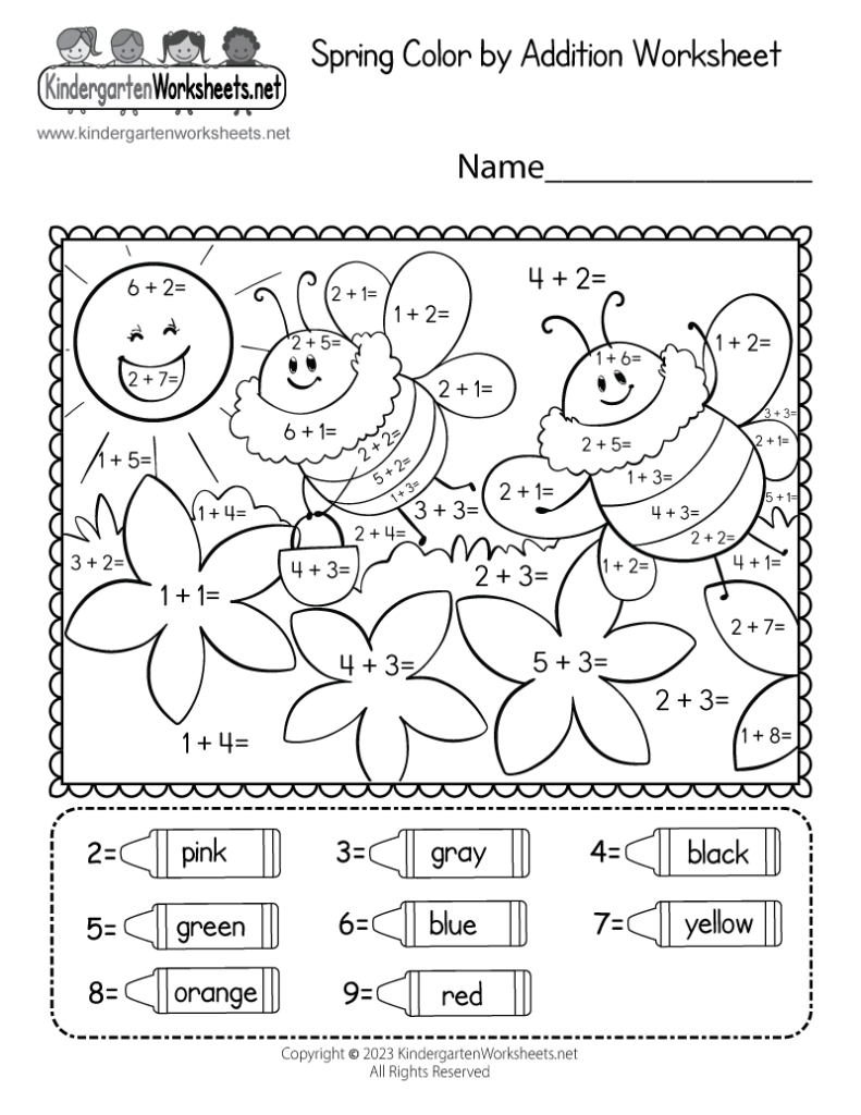 Free Printable Spring Color By Addition Worksheet